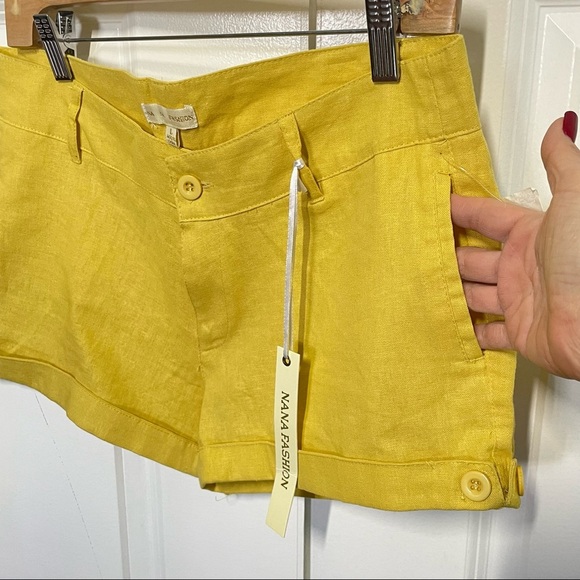 Nana Fashion Linen Blend Yellow Mustard Shorts size L - Picture 2 of 6